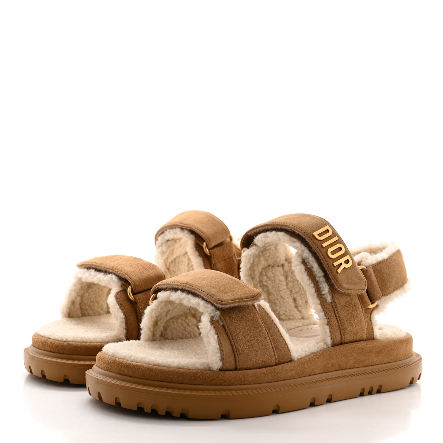 Suede Shearling Dioract 10mm Sandals 38 Beige