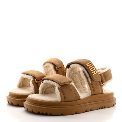 Christian Dior Suede Shearling Dioract 10mm Sandals 38 Beige 3 of 8
