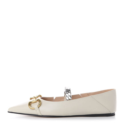 Gucci Nappa Lumiere Deva Horsebit Chain Embellished Flats 36 Dusty White 1 of 14