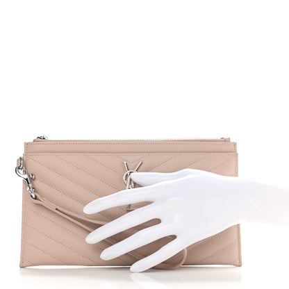Saint Laurent Grain De Poudre Chevron Monogram Large Bill Pouch Pale Pink 2 of 9