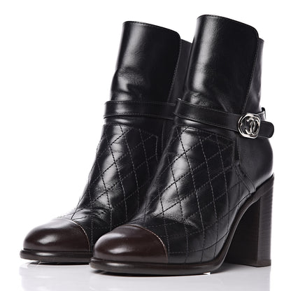 Chanel Calfskin Quilted Cap Toe Boots 36.5 Black Brown 2 of 14