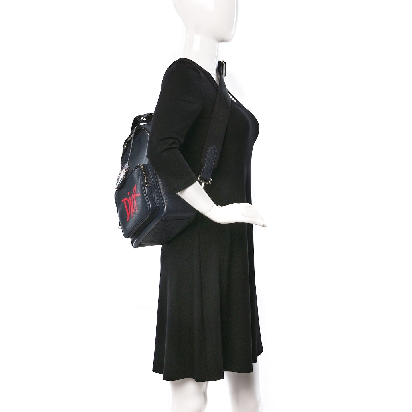 X SHAWN STUSSY Grained Calfskin Ox Head Crossbody Backpack Navy Blue