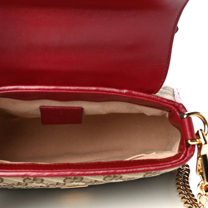 Gucci Monogram Glazed Calfskin Matelasse Diagonal Mini GG Marmont Top Handle Shoulder Bag Beige Ebony New Cherry Red 5 of 13