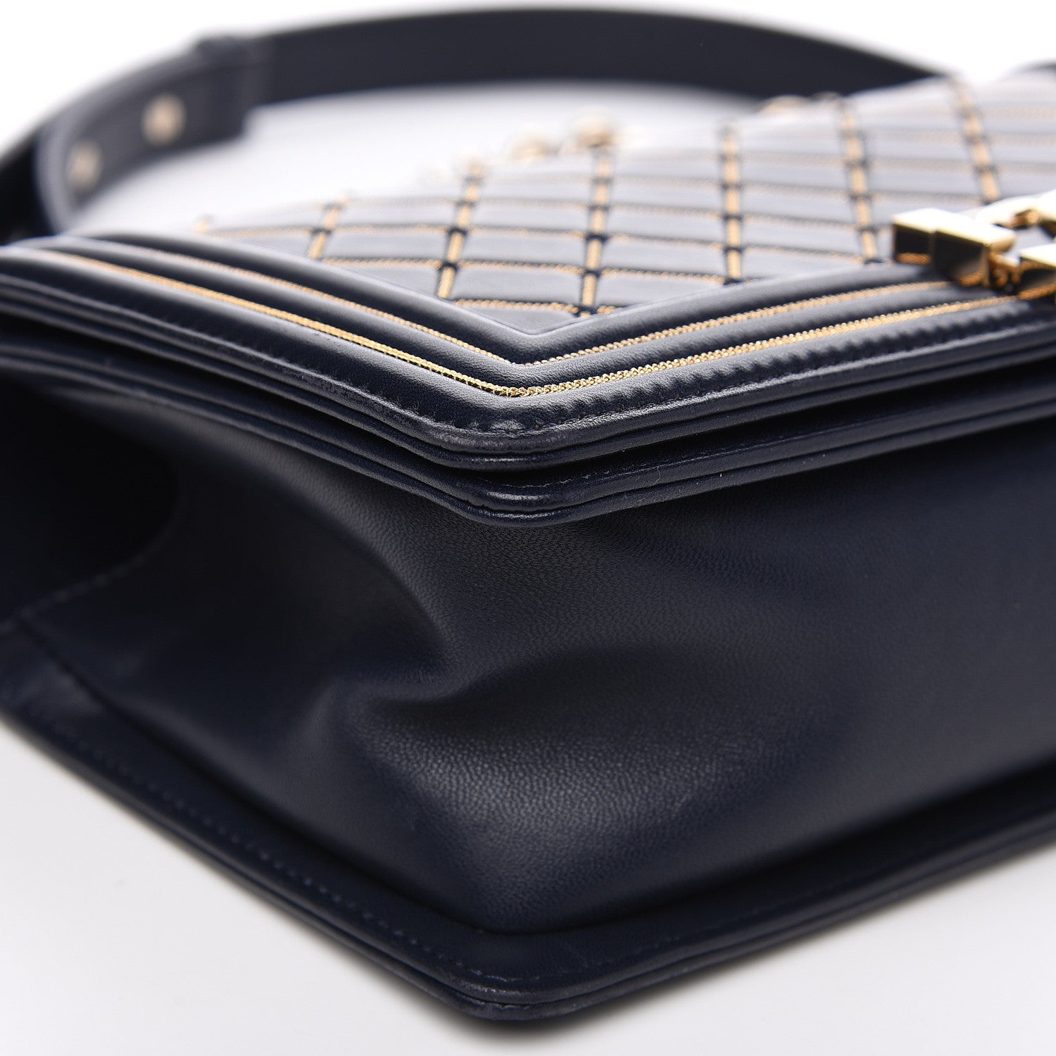 Chanel Lambskin Chain Quilted Medium Boy Flap Navy 8 of 15