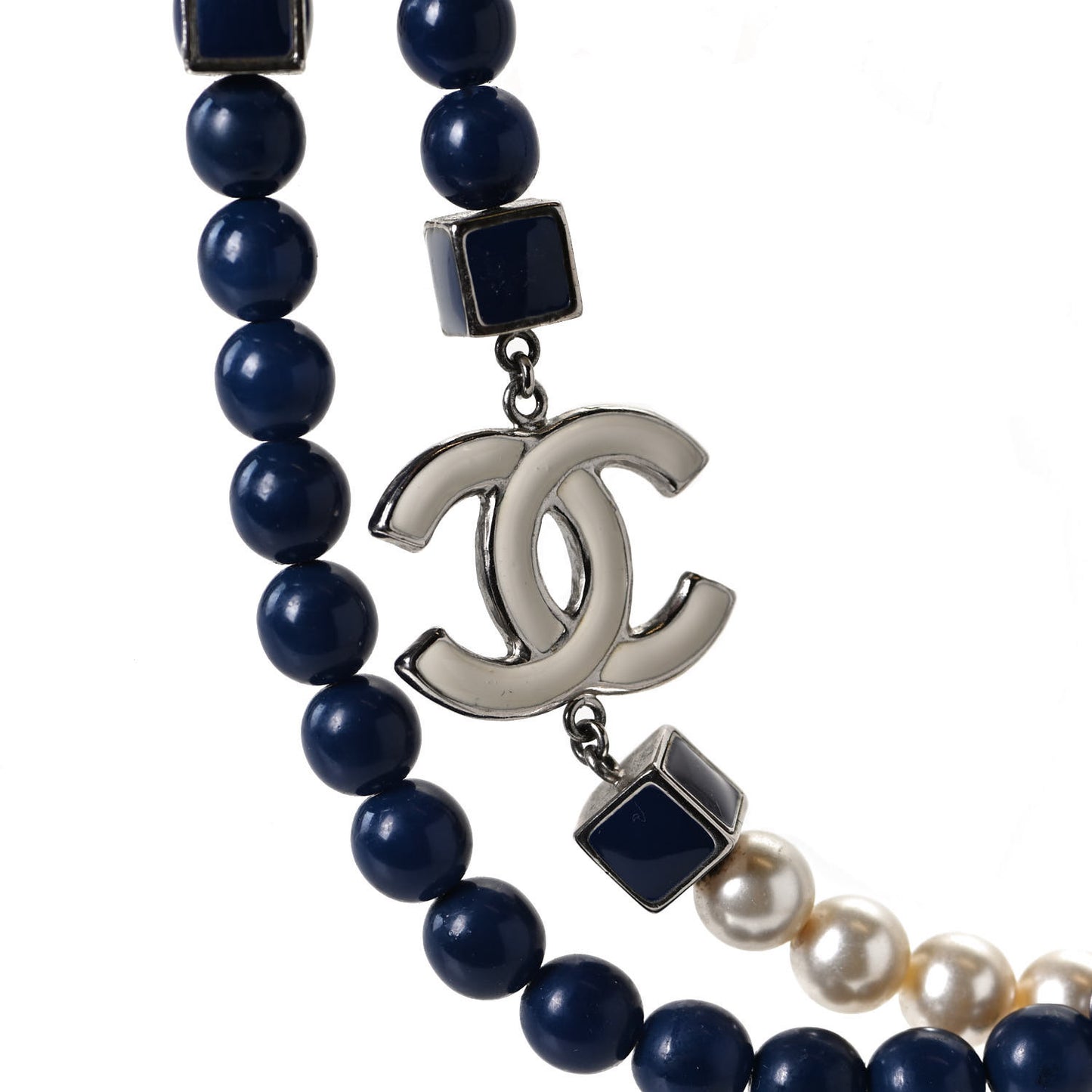 Pearl CC Long Necklace Pearly White Blue
