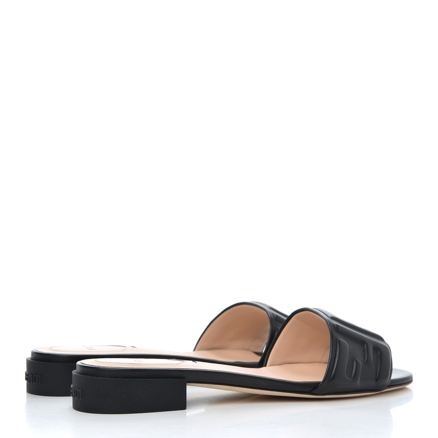 Nappa FF Embossed Flat Slide Sandals 38.5 Black