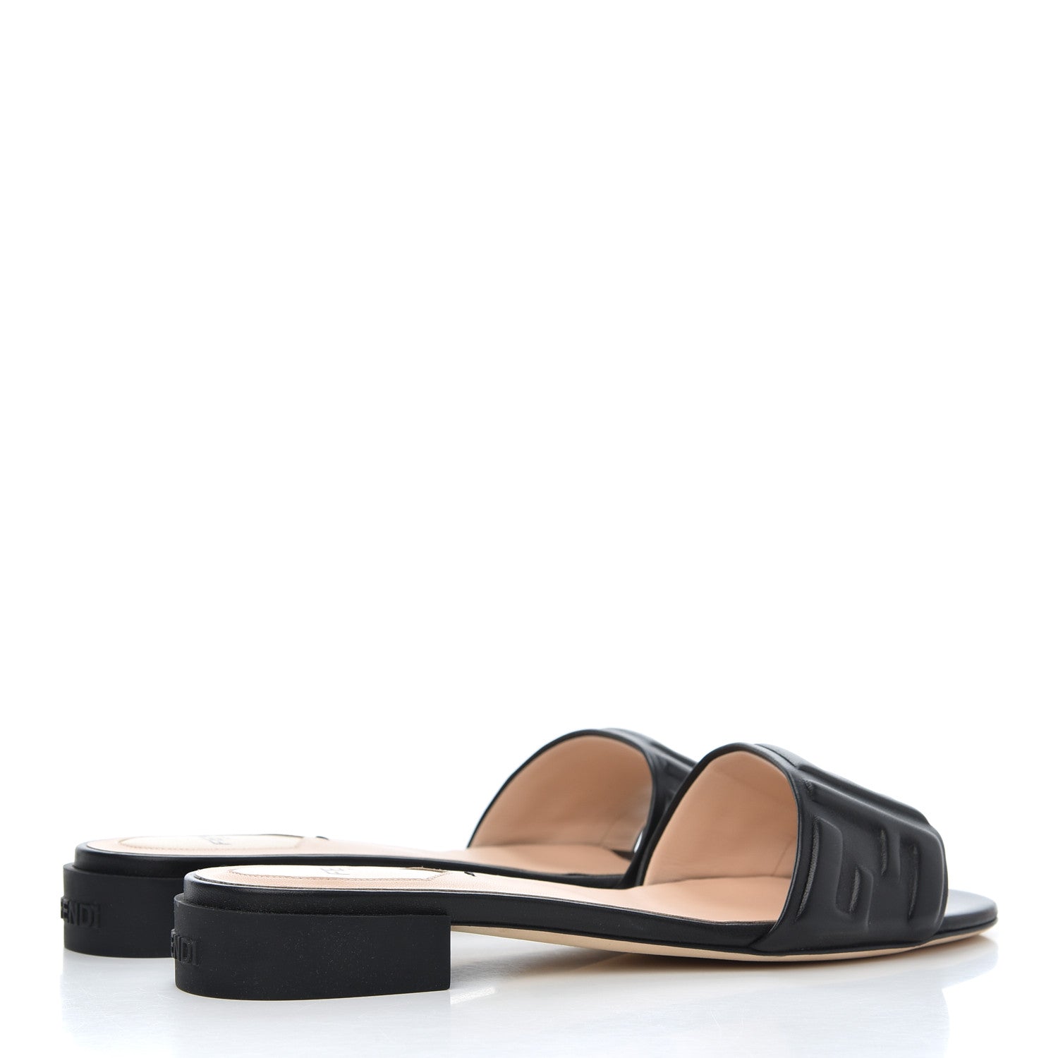 Fendi Nappa FF Embossed Flat Slide Sandals 38.5 Black 4 of 9