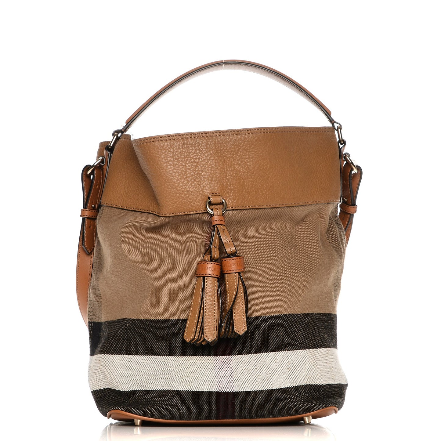 Grainy Calfskin Canvas Mega Check Medium Ashby Tassel Hobo Saddle Brown