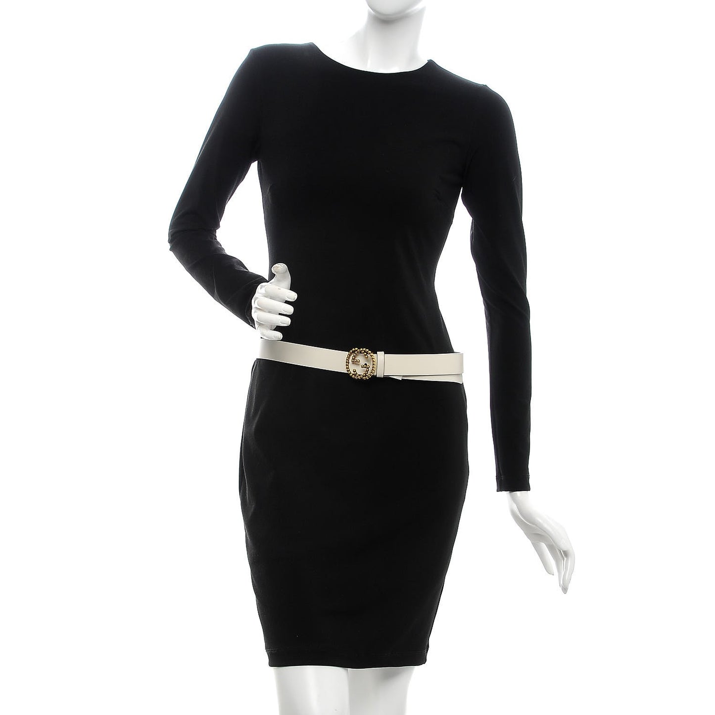 Margaux Calfskin Studded Interlocking G 30mm Belt 85 34 Mystic White