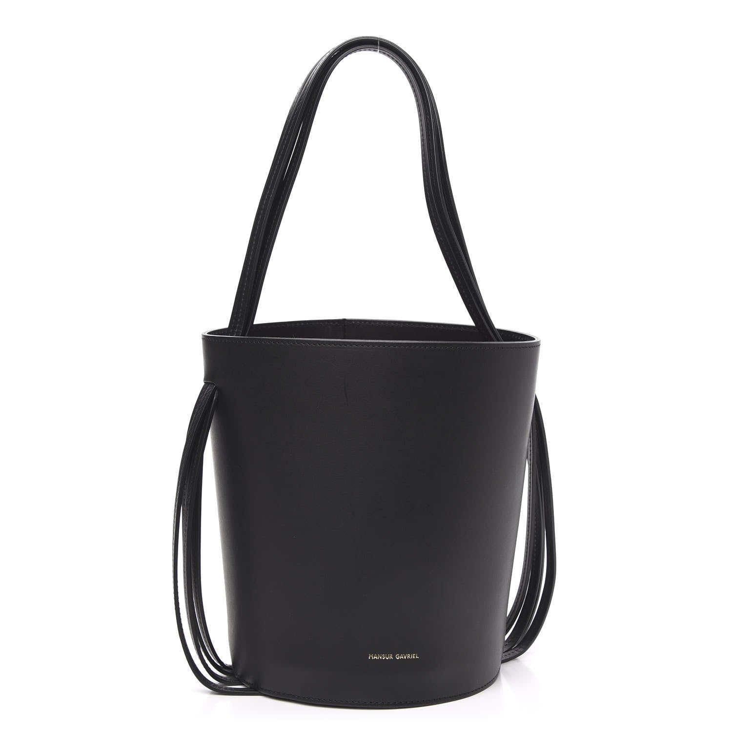Mansur Gavriel Calfskin Fringe Bucket Bag Black 1 of 9