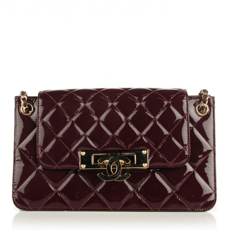 Patent Quilted Golden Class Accordion Flap Burgundy