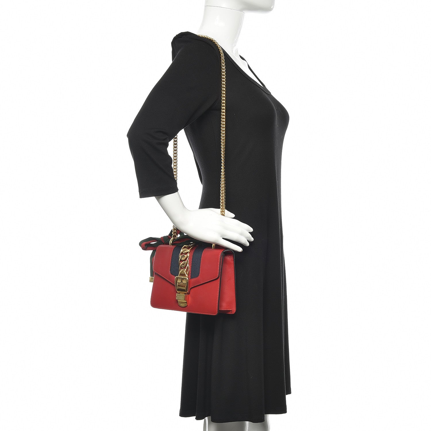 Gucci Calfskin Mini Sylvie Chain Shoulder Bag Hibiscus Red 2 of 10