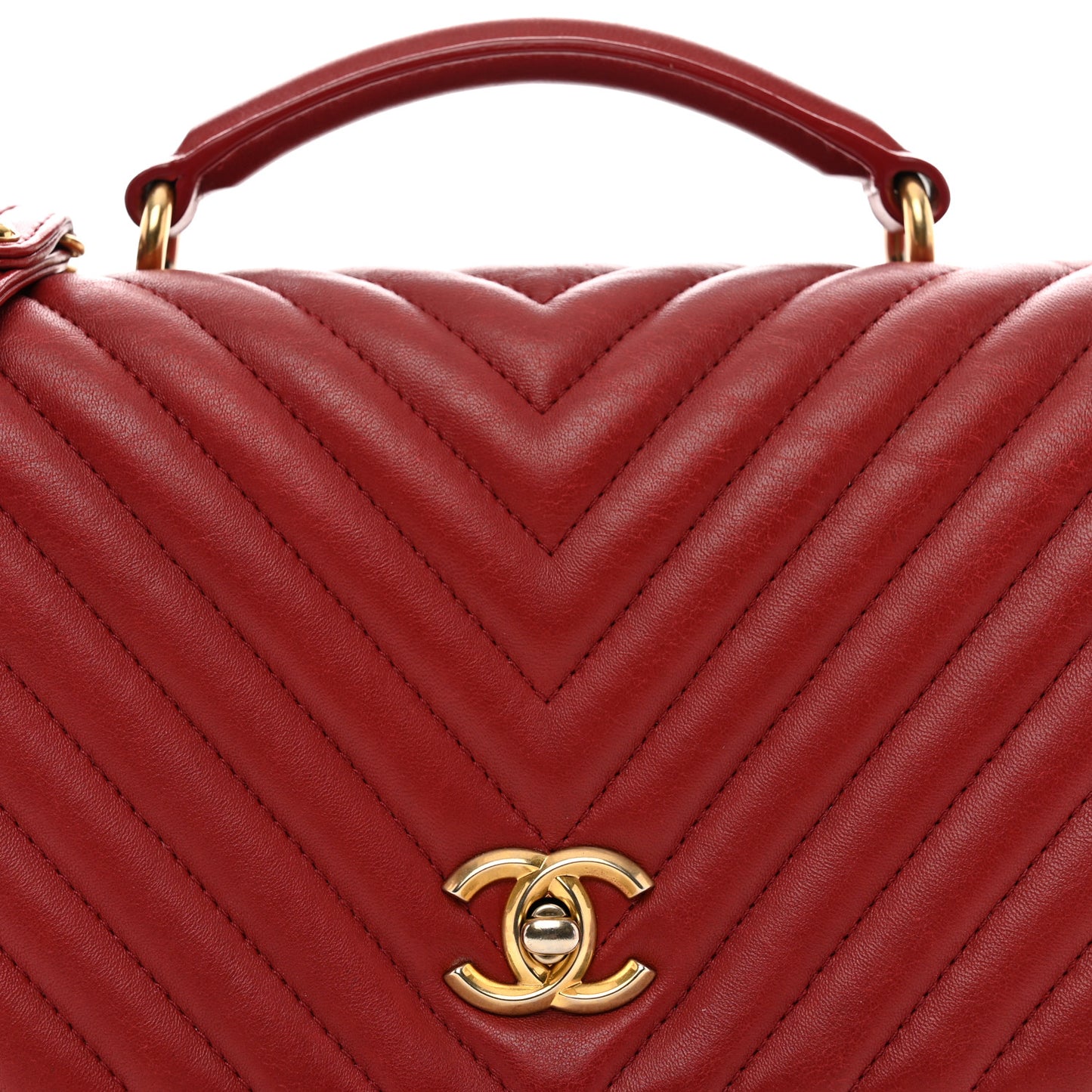 Lambskin Reverse Chevron Quilted Round Top Handle Flap Red