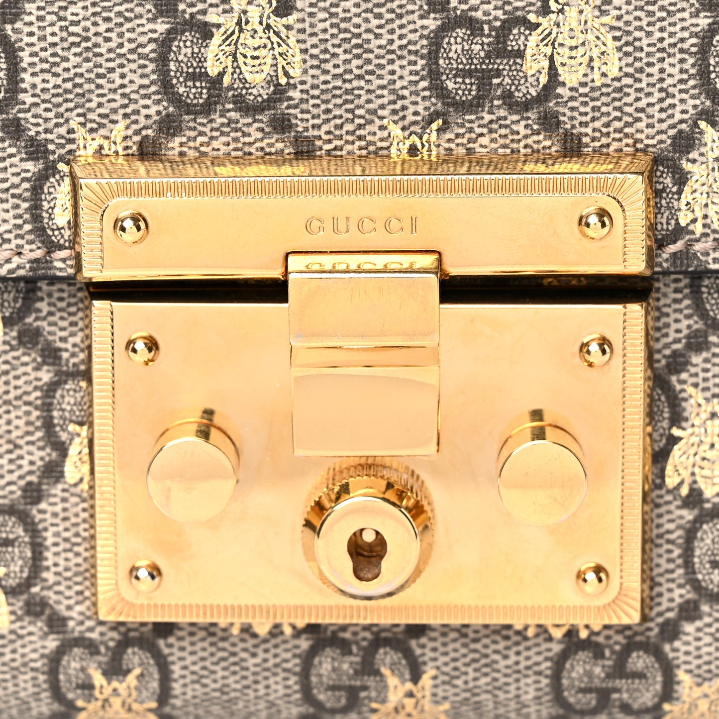 GG Supreme Monogram Bees Small Padlock Shoulder Bag Black