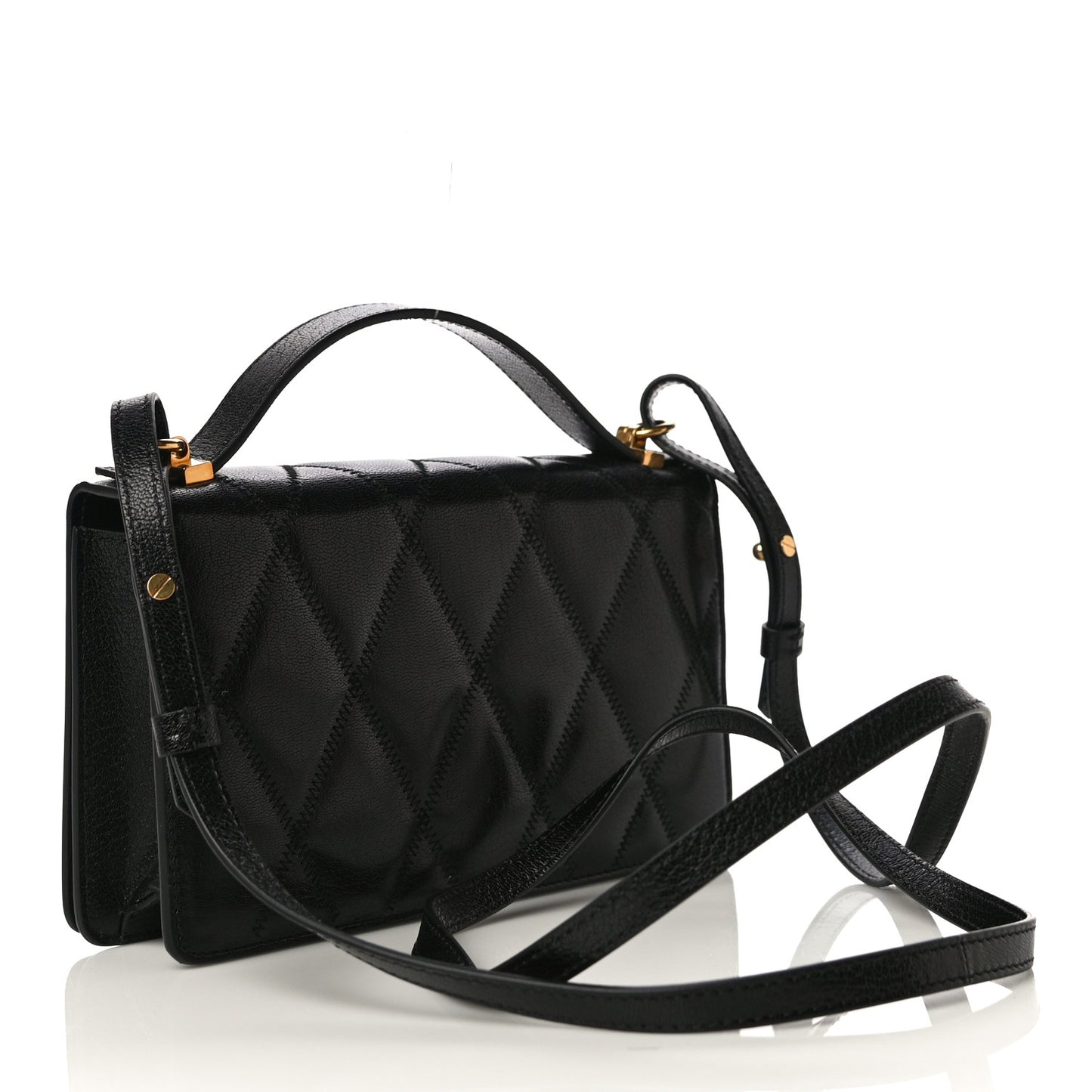 Goatskin Quilted GV3 Strap Wallet Black