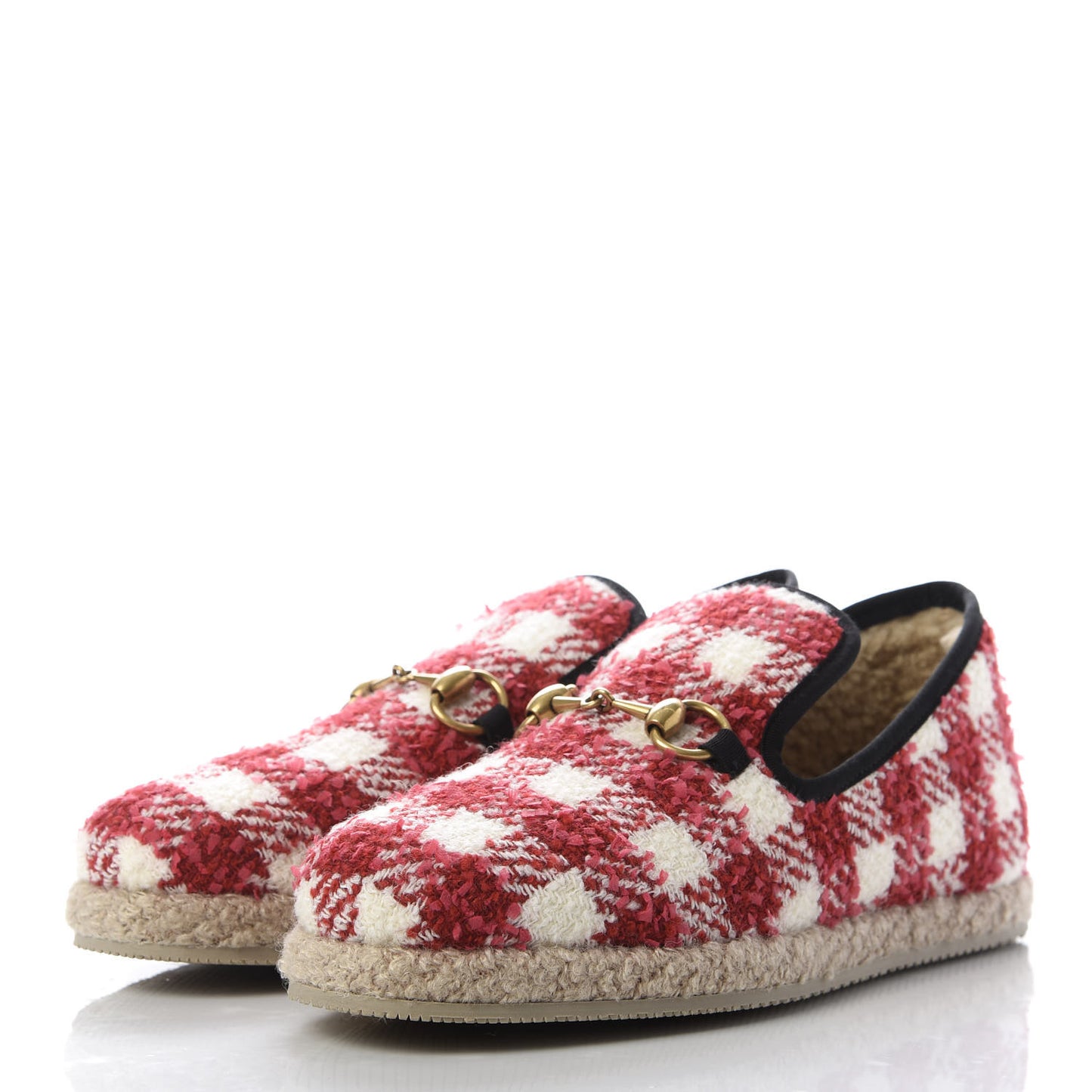 Wool Tweed Checkered Womens Fria Horsebit Loafers 38.5 Red