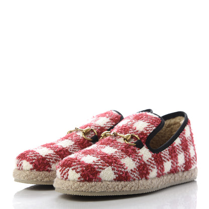 Gucci Wool Tweed Checkered Womens Fria Horsebit Loafers 38.5 Red 3 of 9