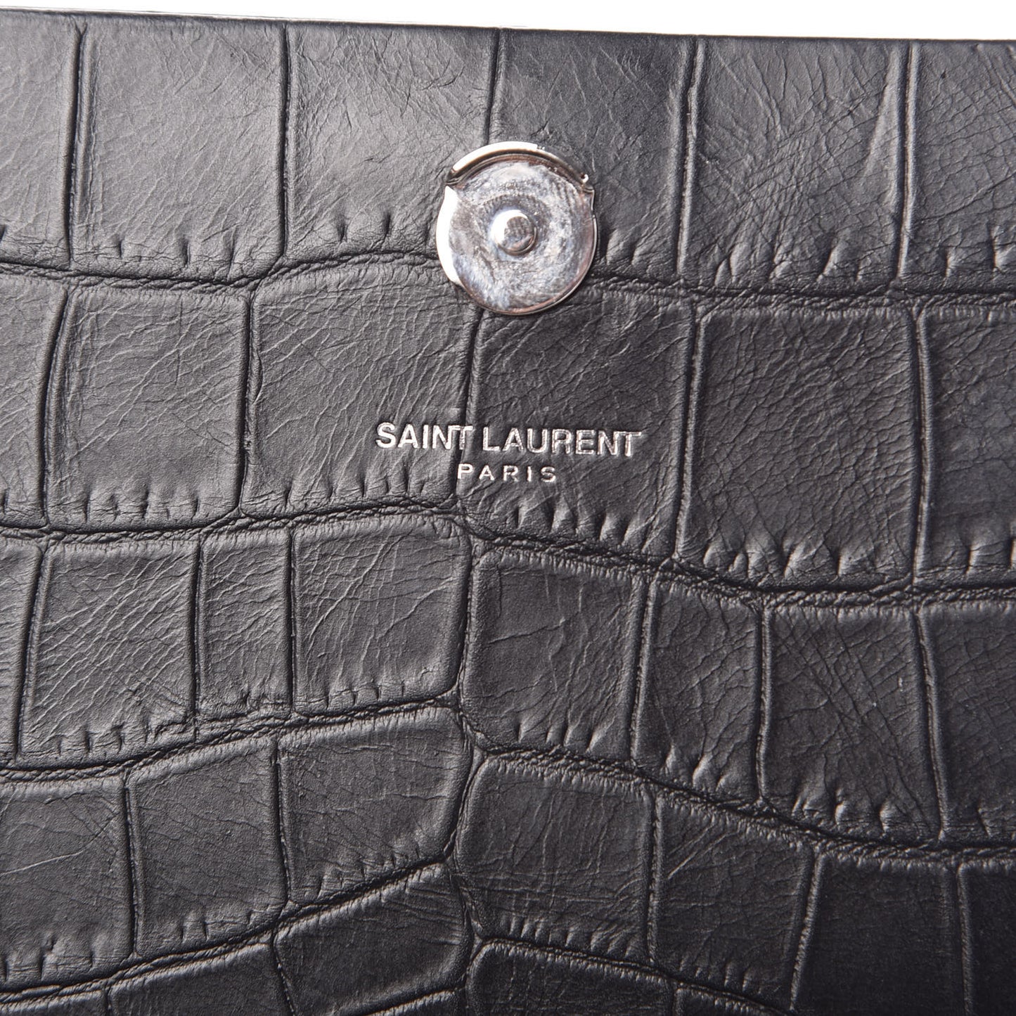 Calfskin Crocodile Embossed Medium Classic Monogram Kate Tassel Satchel Black