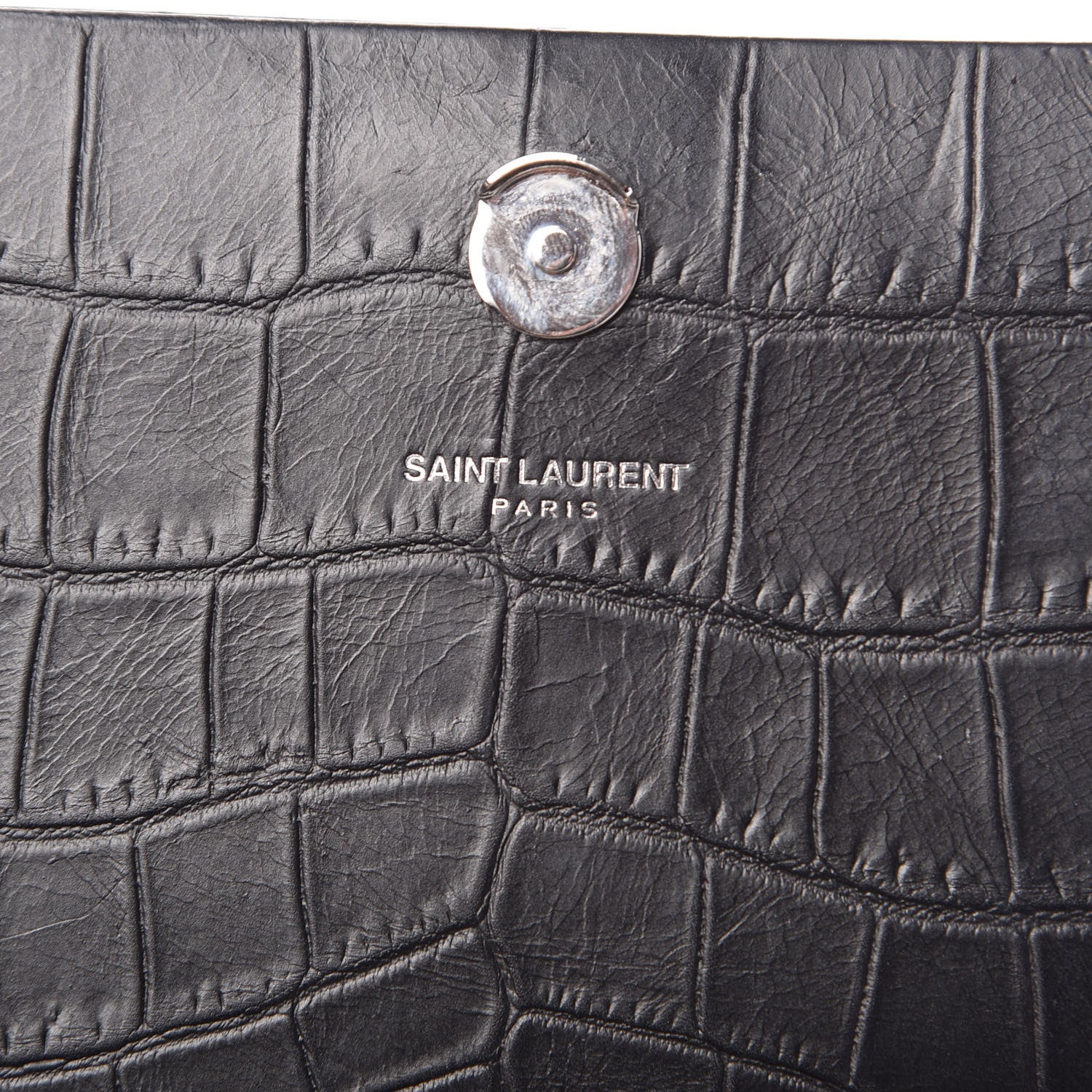 Saint Laurent Calfskin Crocodile Embossed Medium Classic Monogram Kate Tassel Satchel Black 6 of 9