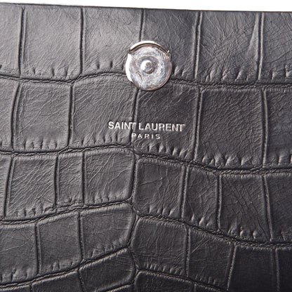 Saint Laurent Calfskin Crocodile Embossed Medium Classic Monogram Kate Tassel Satchel Black 6 of 9