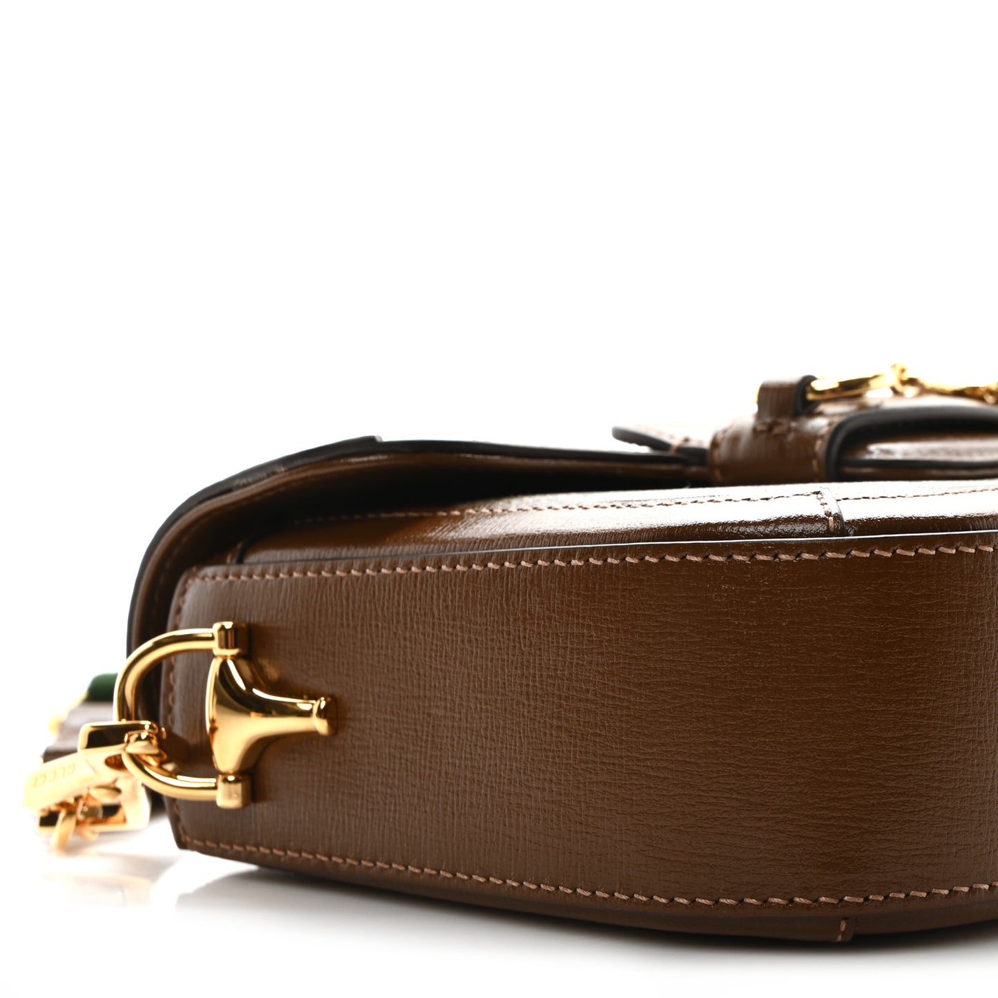 GG Supreme Monogram Azalea Calfskin Web Mini Horsebit 1955 Shoulder Bag Beige Ebony Brown Sugar