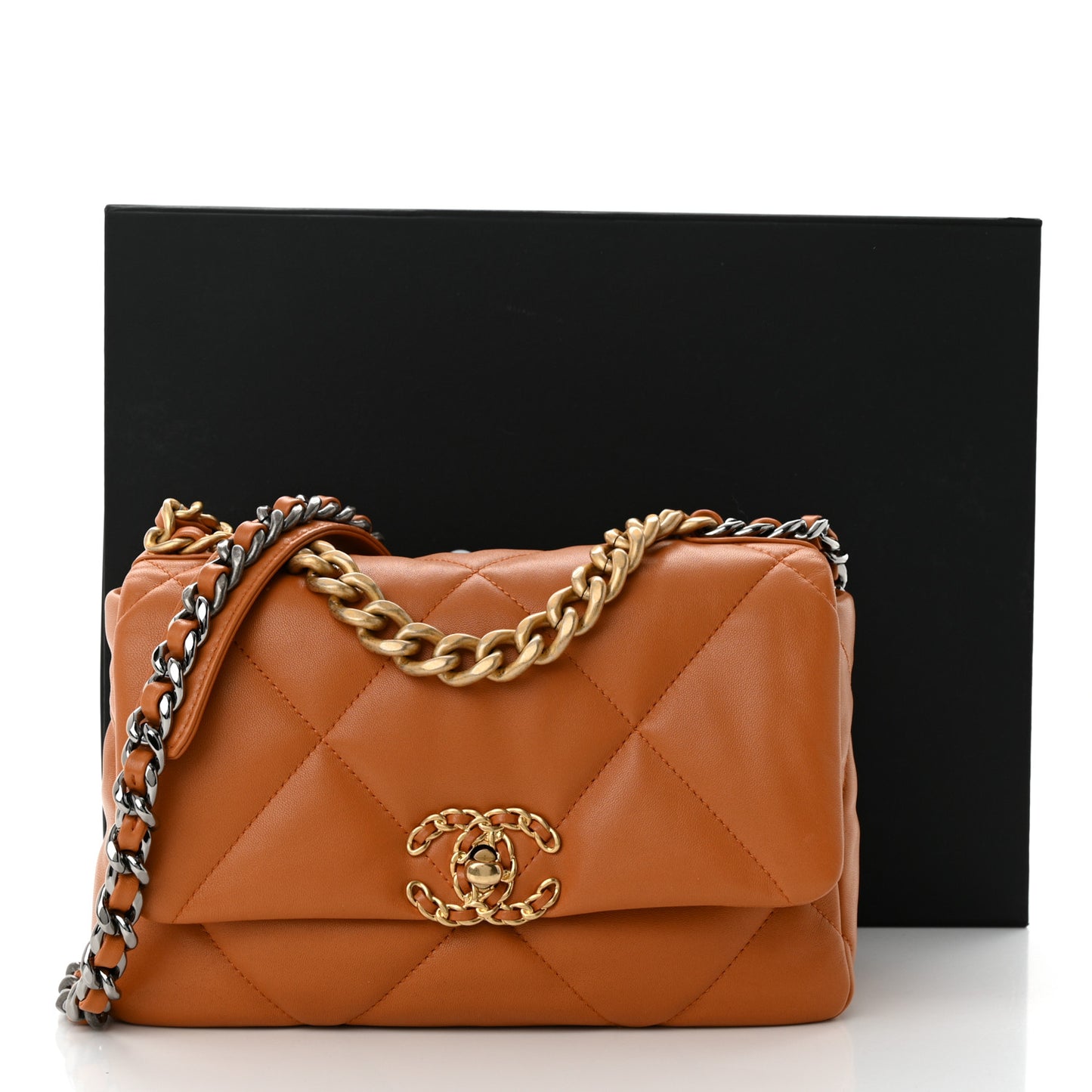 Lambskin Quilted Medium Chanel 19 Flap Light Brown