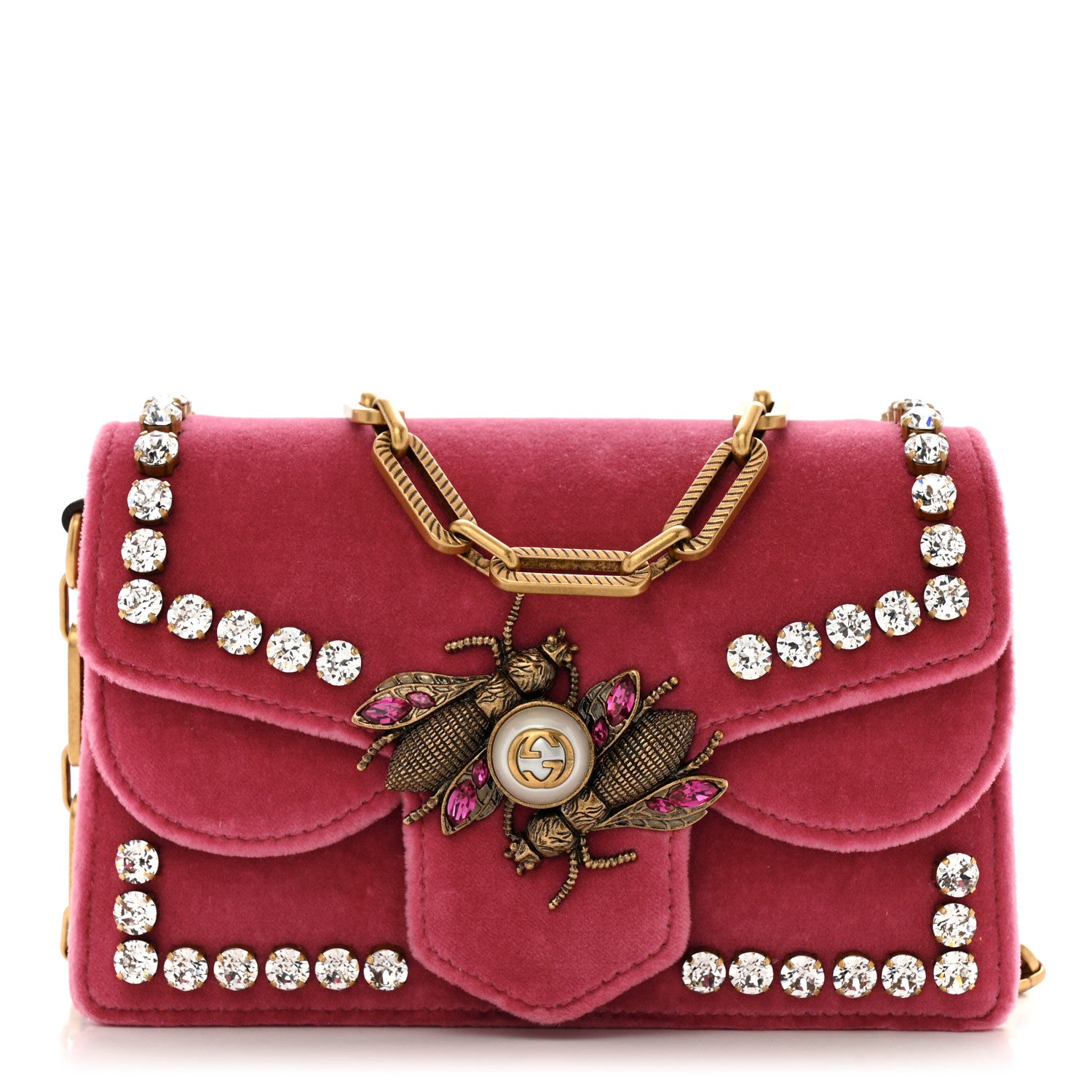 Gucci Velvet Crystal Mini Bee Broadway Shoulder Bag Light Raspberry Rose 1 of 13