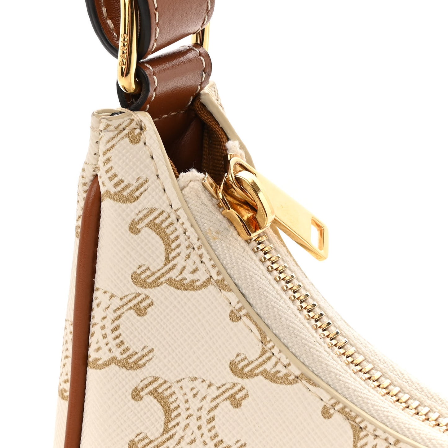 Canvas Calfskin Ava Triomphe Shoulder Bag White