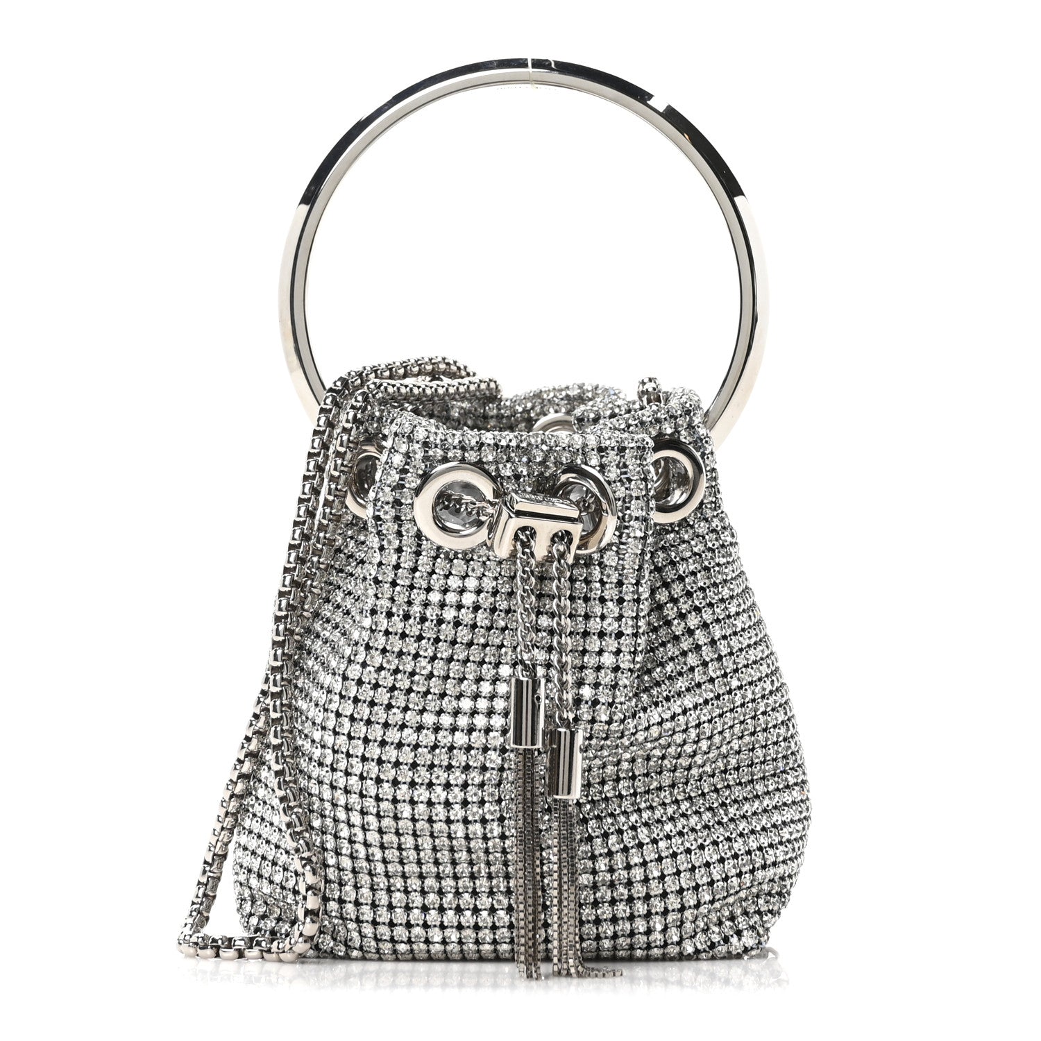 Jimmy Choo Satin Crystal Embellished Micro Bon Bon Bag Silver 1 of 9