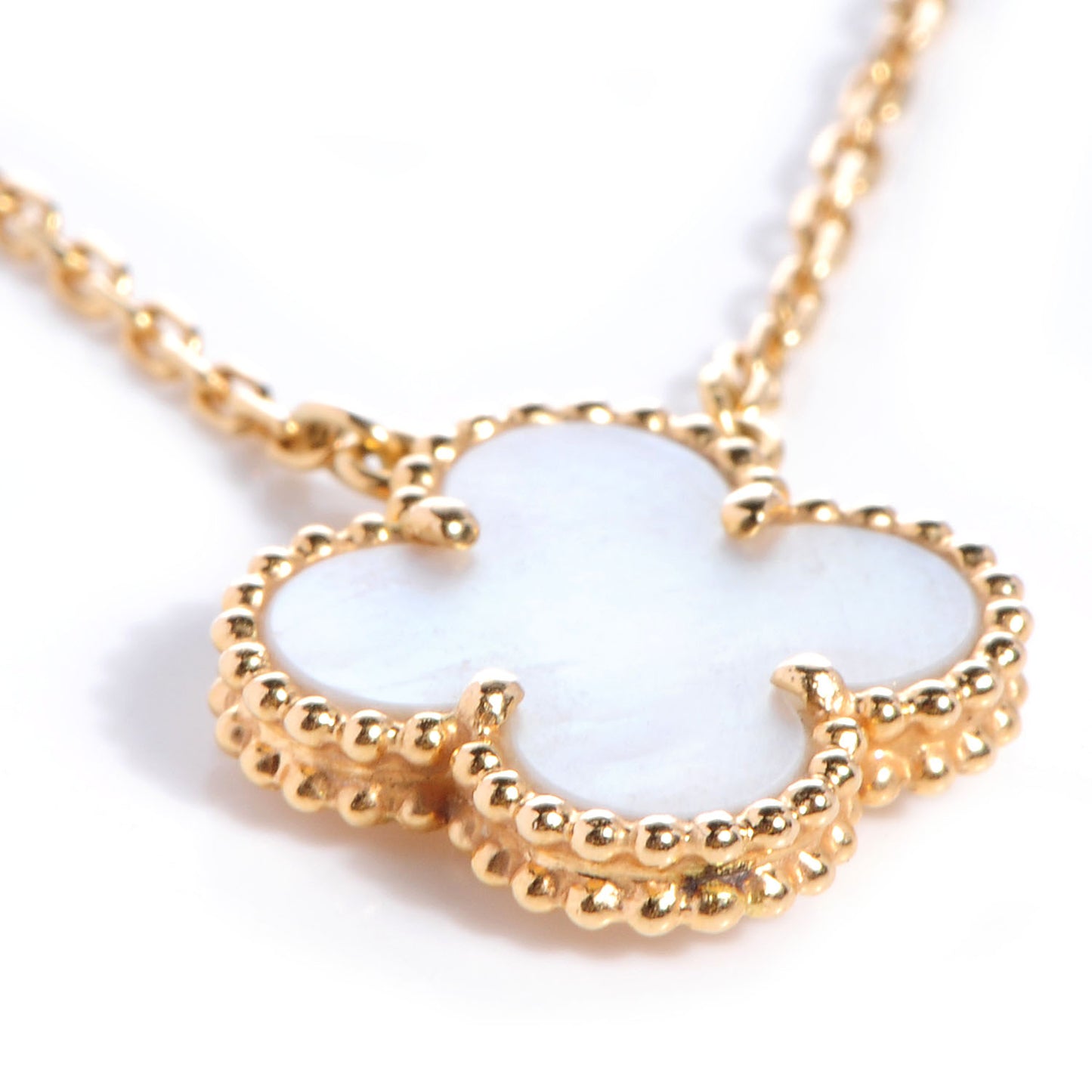 18K Yellow Gold Mother of Pearl Vintage Alhambra Pendant Necklace