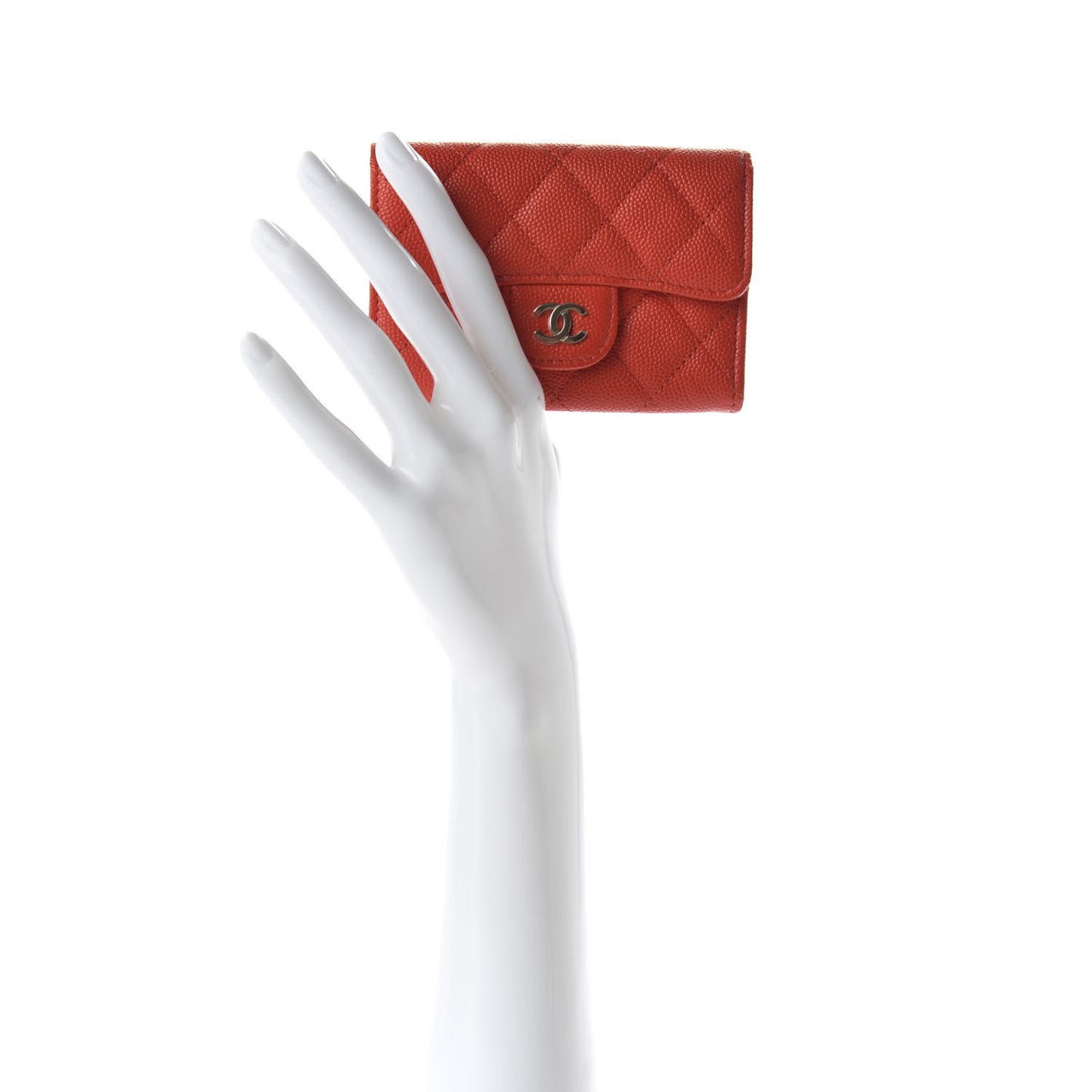 Caviar Quilted Flap Card Holder Wallet Red