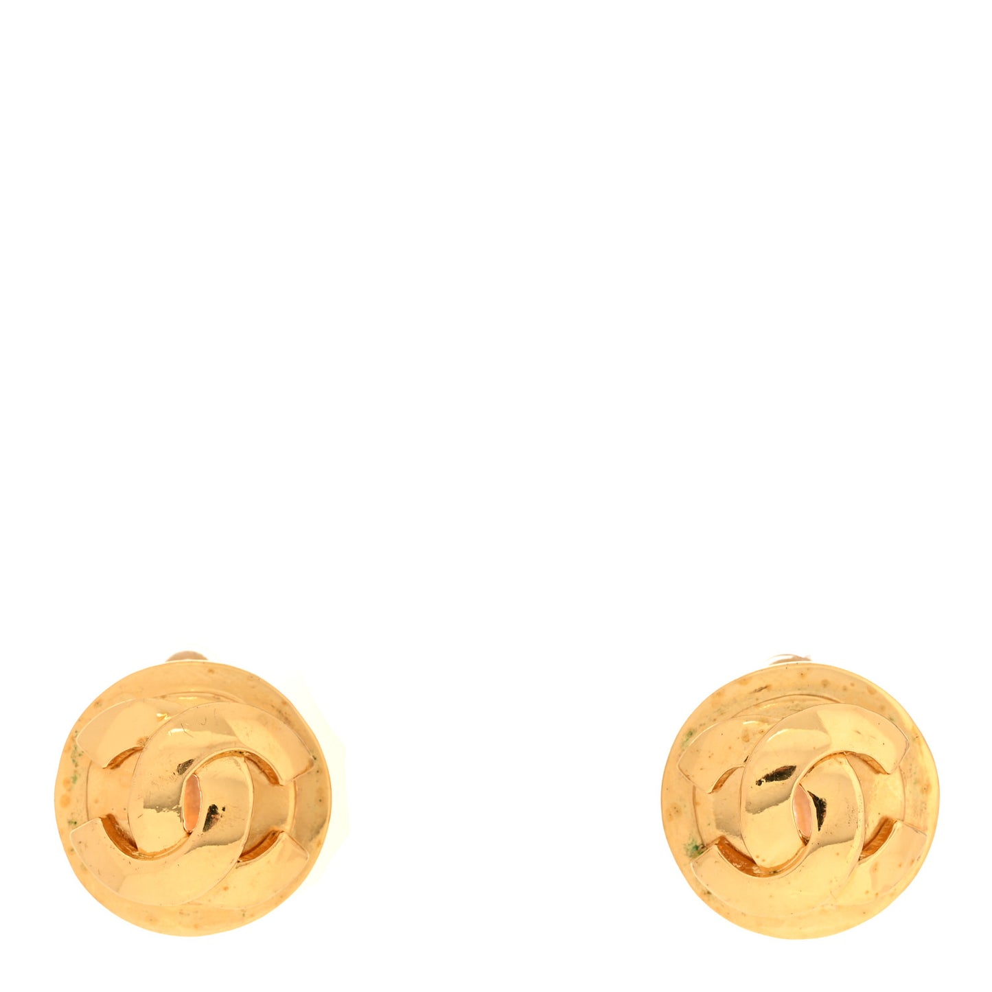 Metal CC Round Clip On Earrings Gold