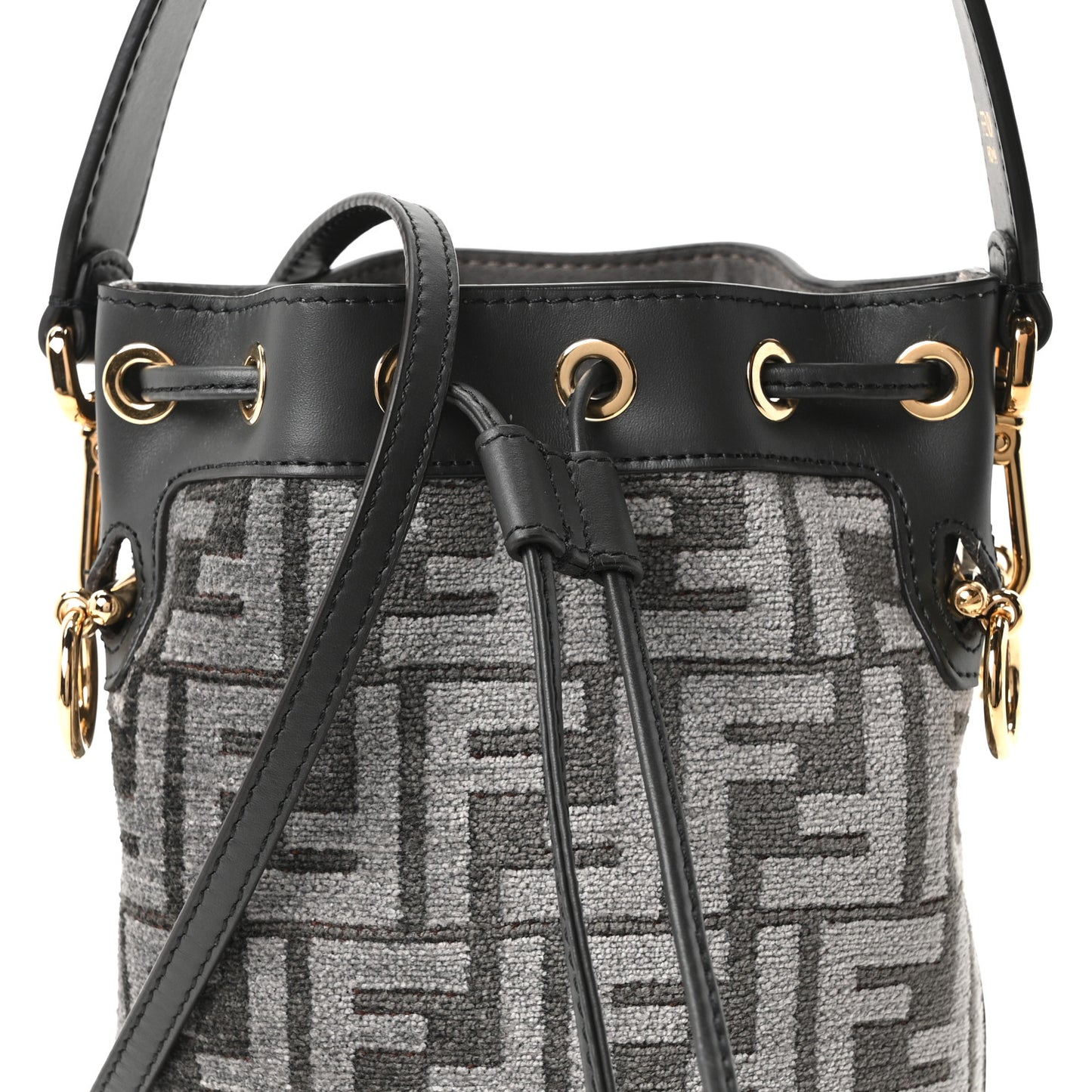 Chenille Vitello King FF Mini Mon Tresor Bucket Bag Antracite Asfalto
