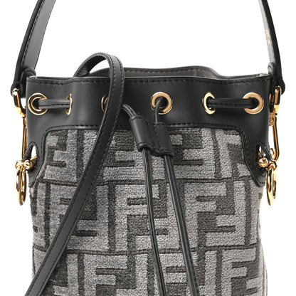 Fendi Chenille Vitello King FF Mini Mon Tresor Bucket Bag Antracite Asfalto 9 of 11
