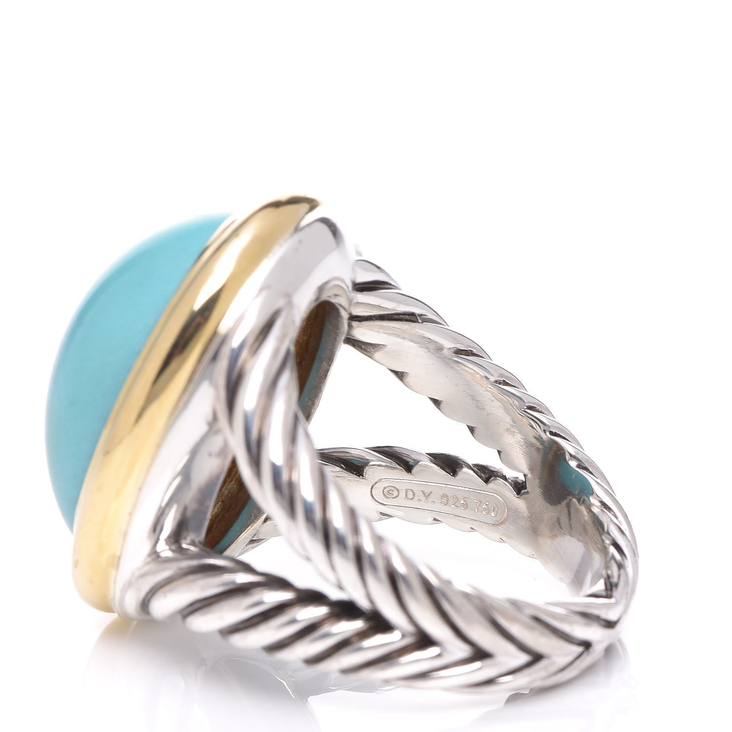 David Yurman Sterling Silver 18K Yellow Gold Turquoise 13mm Signature Oval Ring 52 6 10 of 10