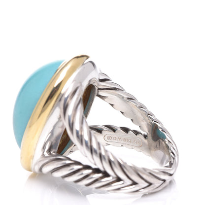 David Yurman Sterling Silver 18K Yellow Gold Turquoise 13mm Signature Oval Ring 52 6 10 of 10