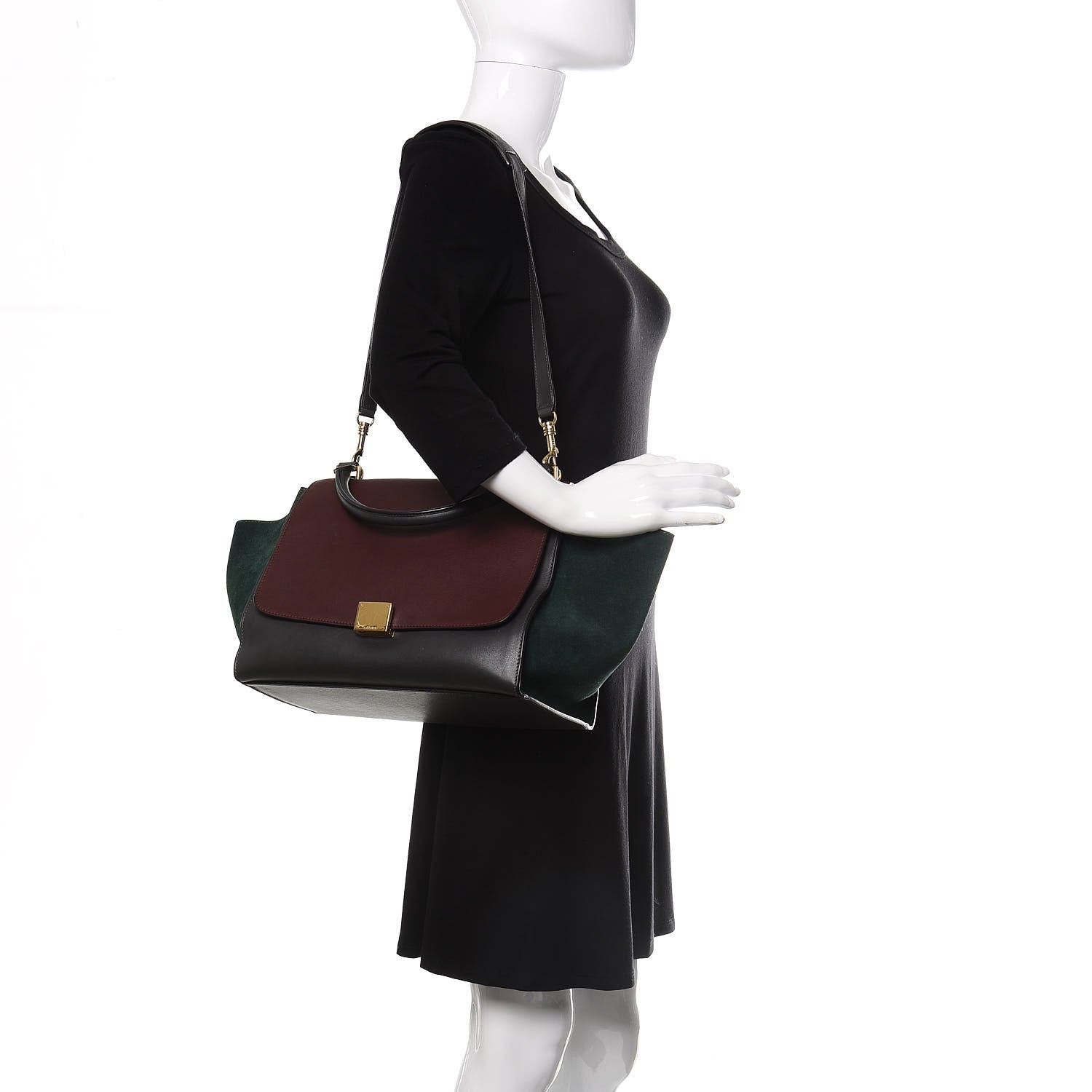 Celine Smooth Calfskin Suede Medium Tri-Color Trapeze Burgundy 2 of 11