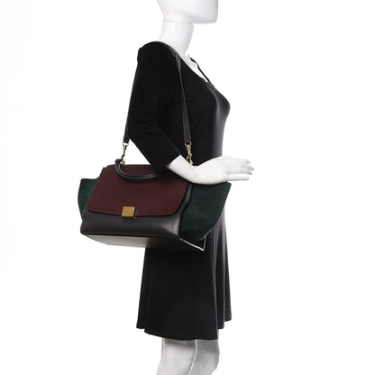 Celine Smooth Calfskin Suede Medium Tri-Color Trapeze Burgundy 2 of 11