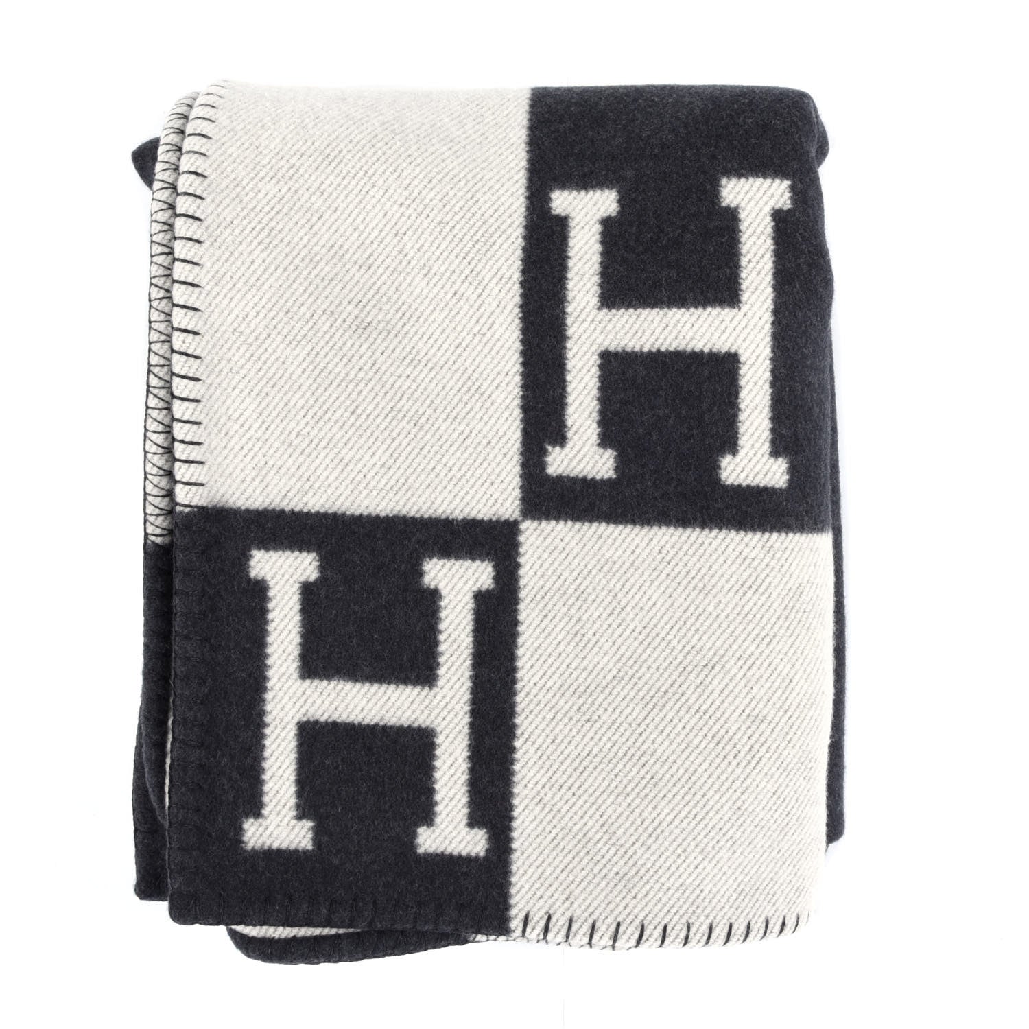 Hermes Wool Cashmere Avalon Blanket Ecru Gris Fonce 1 of 3