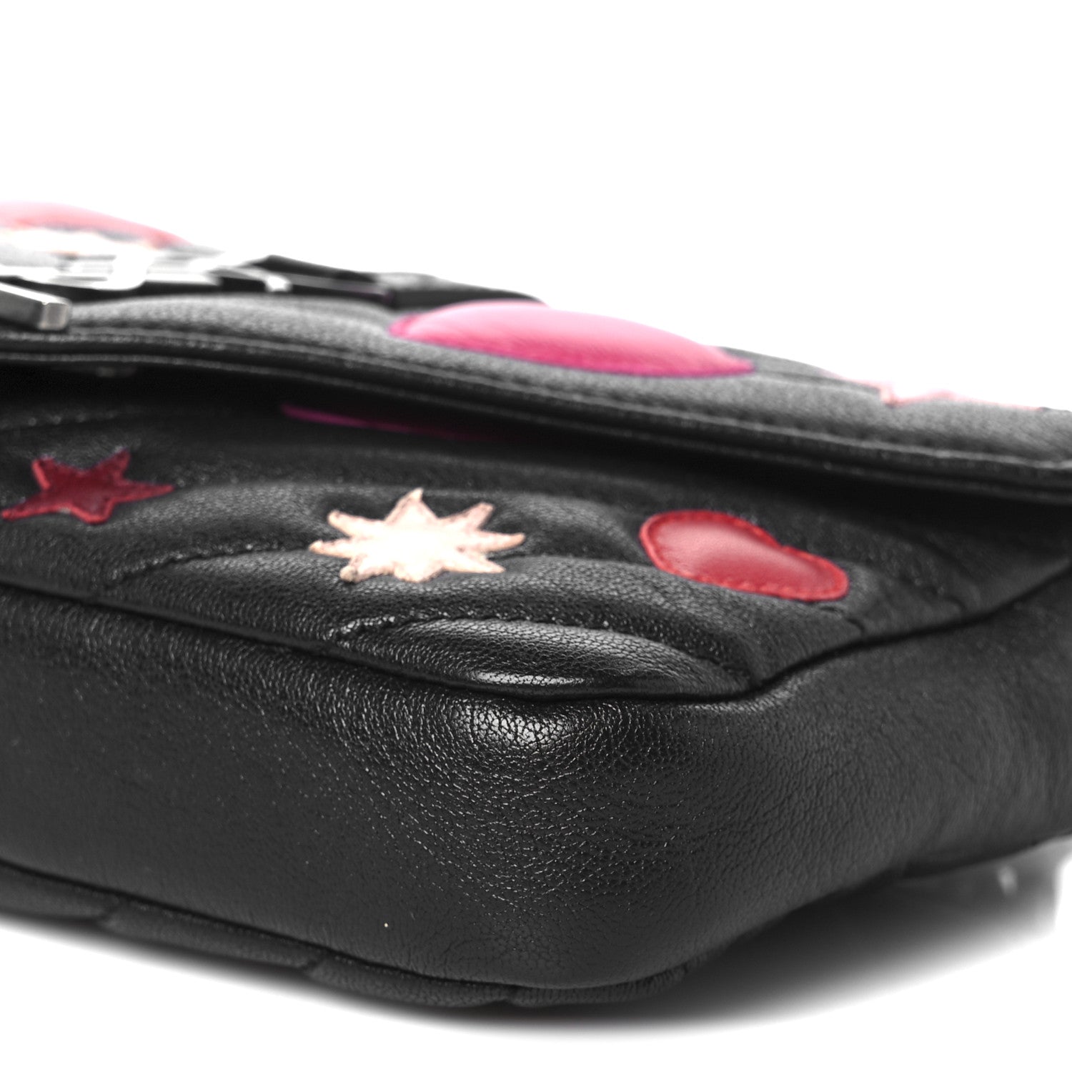 Saint Laurent Calfskin Matelasse Chevron Heart Patchwork Monogram College Chain Wallet Black 9 of 9