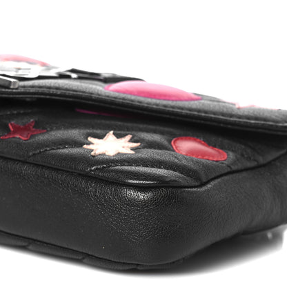 Saint Laurent Calfskin Matelasse Chevron Heart Patchwork Monogram College Chain Wallet Black 9 of 9