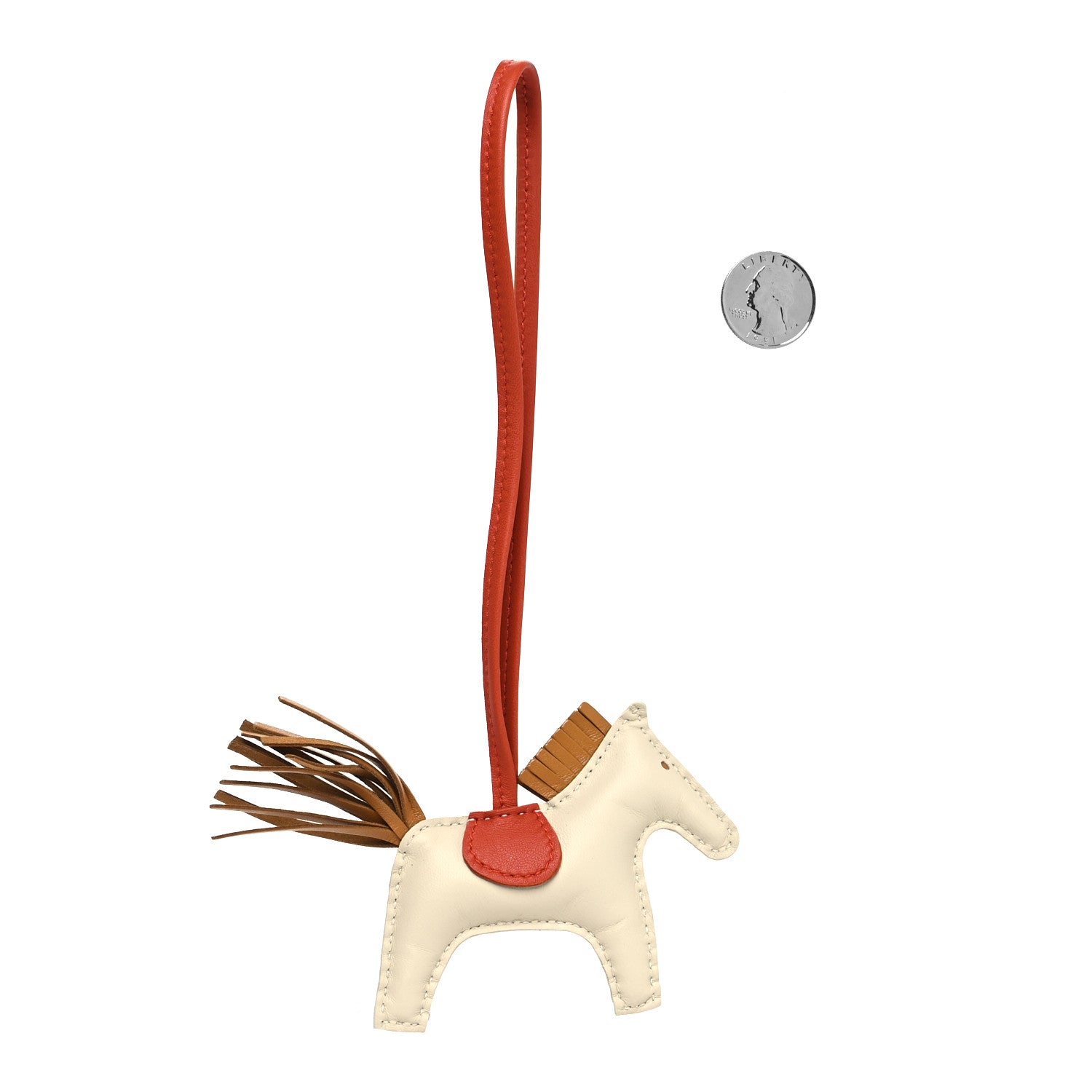 Hermes Milo Lambskin Grigri Rodeo Horse Bag Charm PM Craie Sesame Cornaline 2 of 3