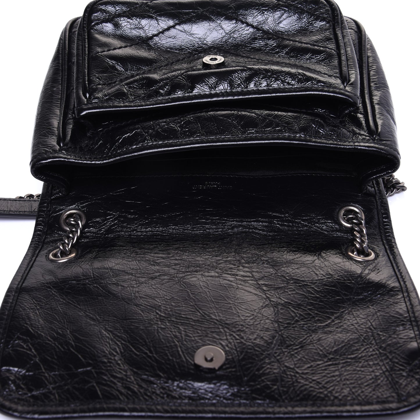 Crinkled Calfskin Matelasse Monogram Baby Niki Chain Satchel Black