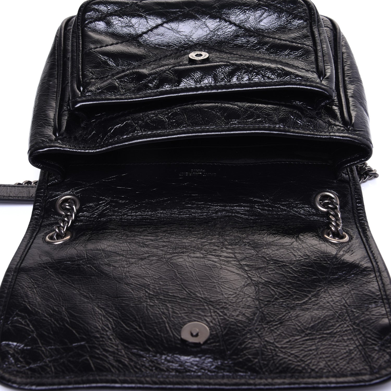 Saint Laurent Crinkled Calfskin Matelasse Monogram Baby Niki Chain Satchel Black 15 of 17