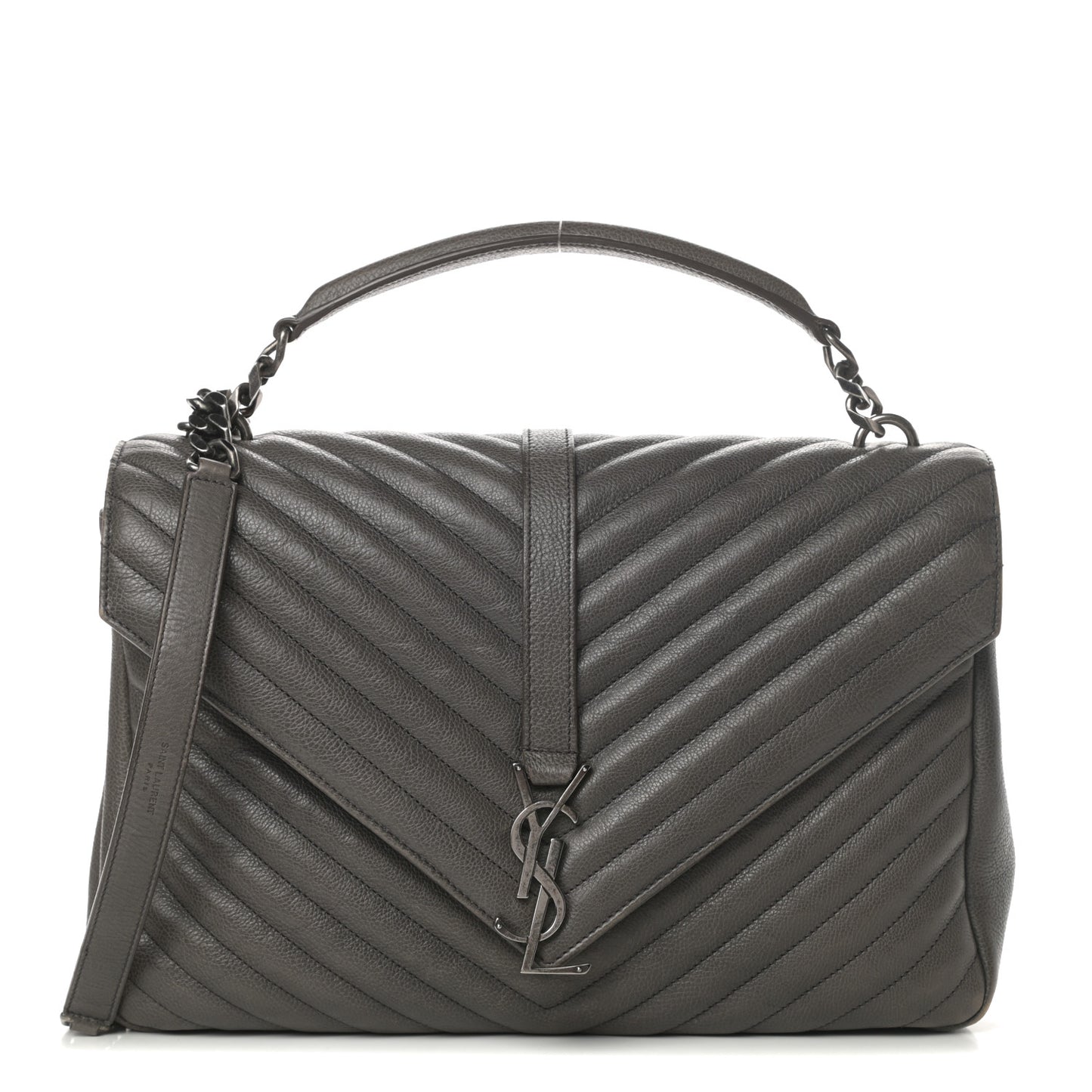 Calfskin Matelasse Chevron Monogram Large College Satchel Light Coal