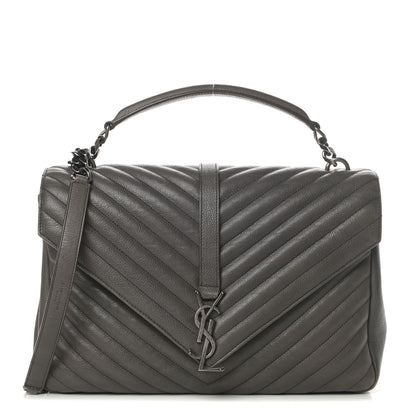 Saint Laurent Calfskin Matelasse Chevron Monogram Large College Satchel Light Coal 1 of 18