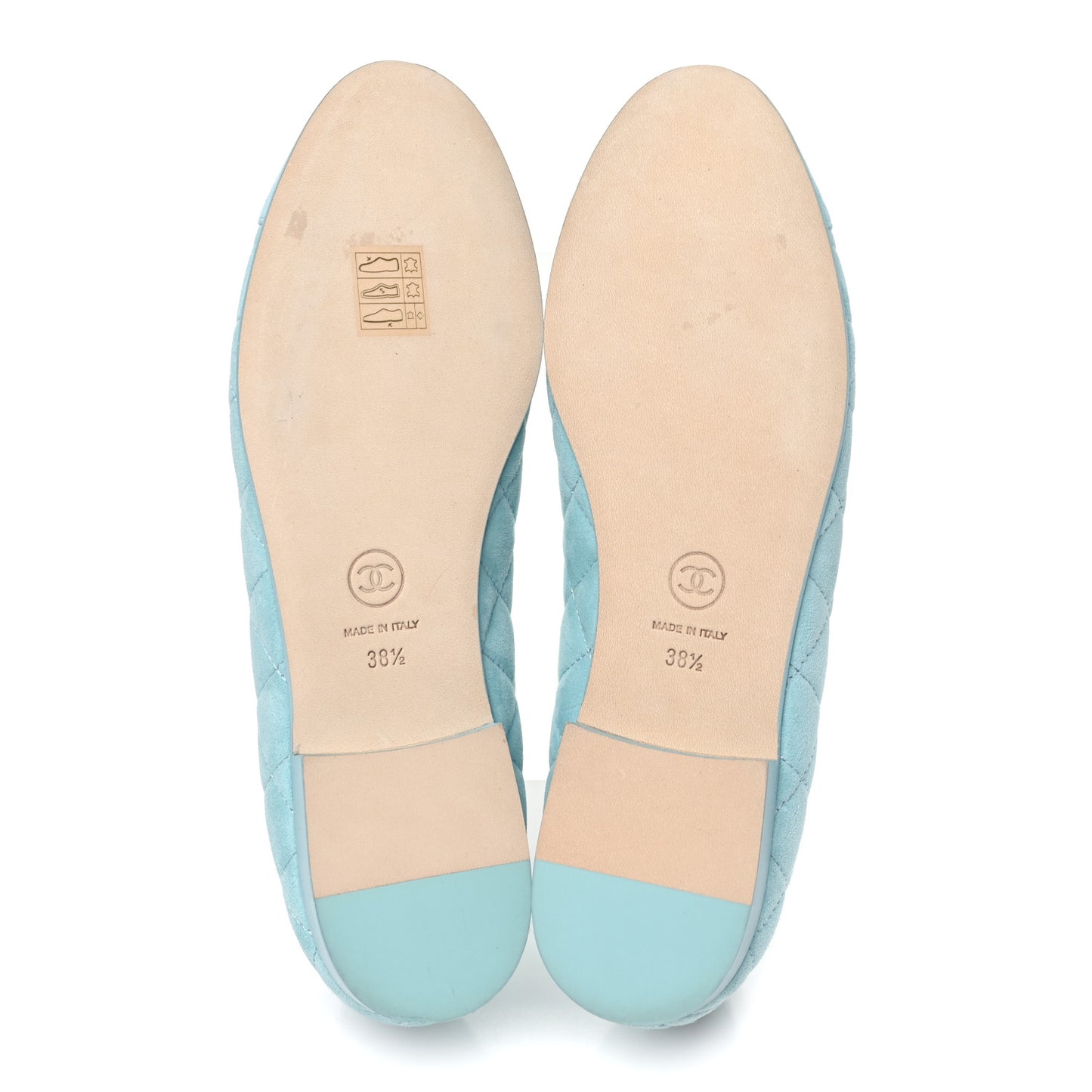 Suede Calfskin Quilted Cap Toe CC Ballerina Flats 38.5 Light Blue