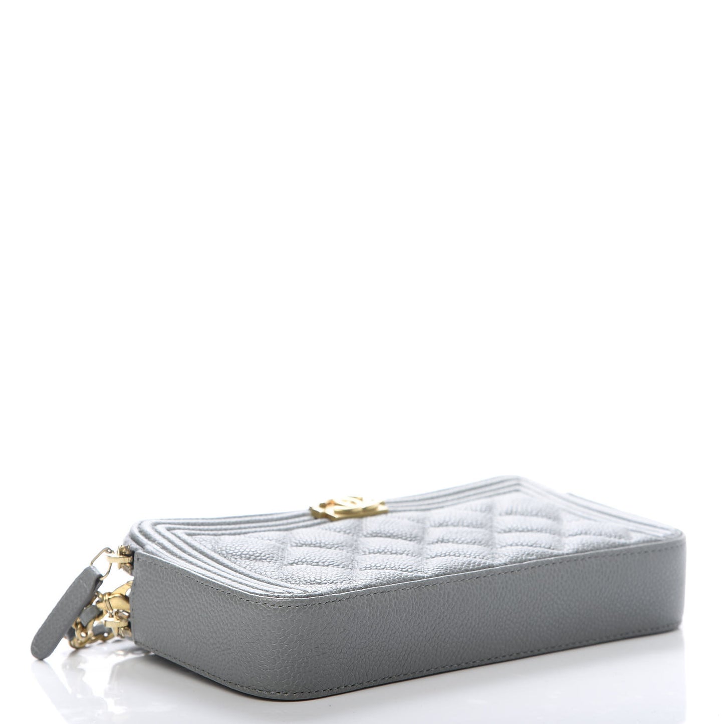 Caviar Quilted Small Boy Clutch With Chain Grey