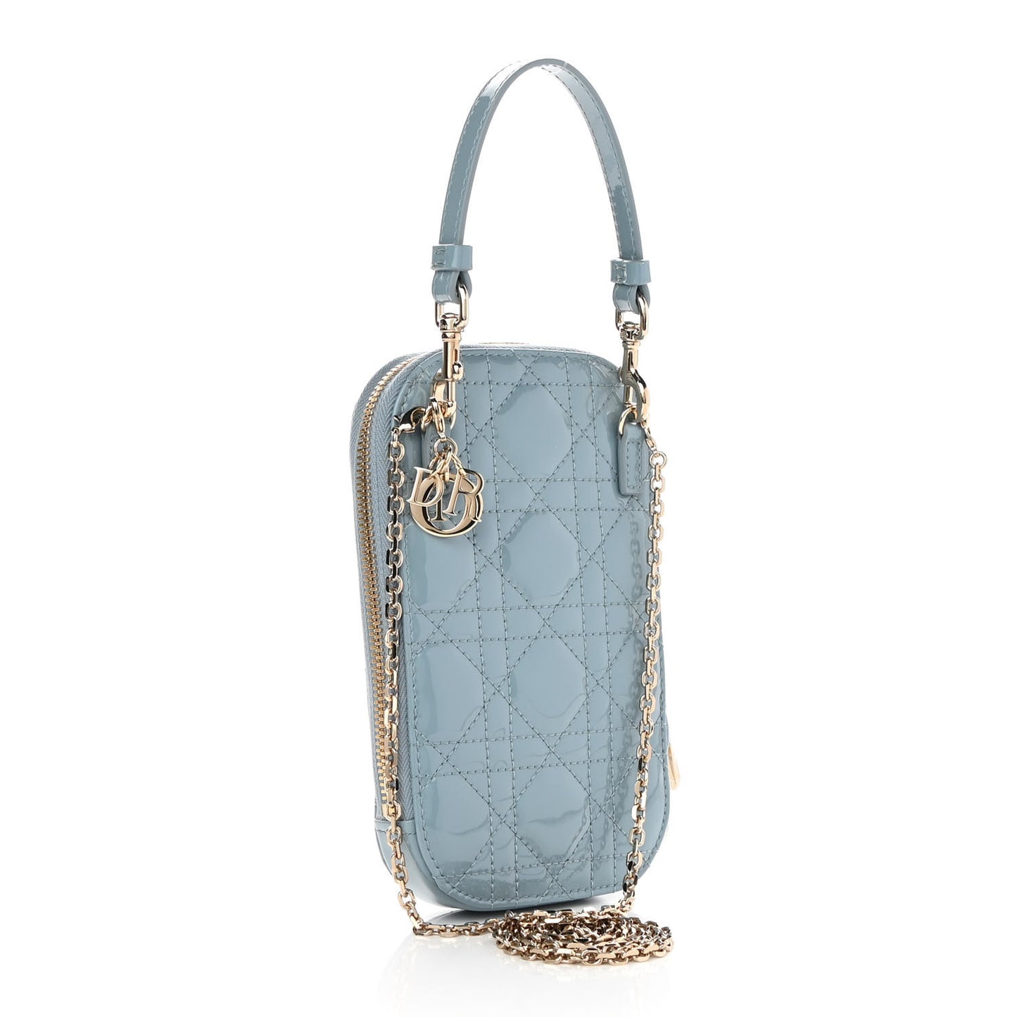 Patent Cannage Lady Dior Phone Holder Cloud Blue