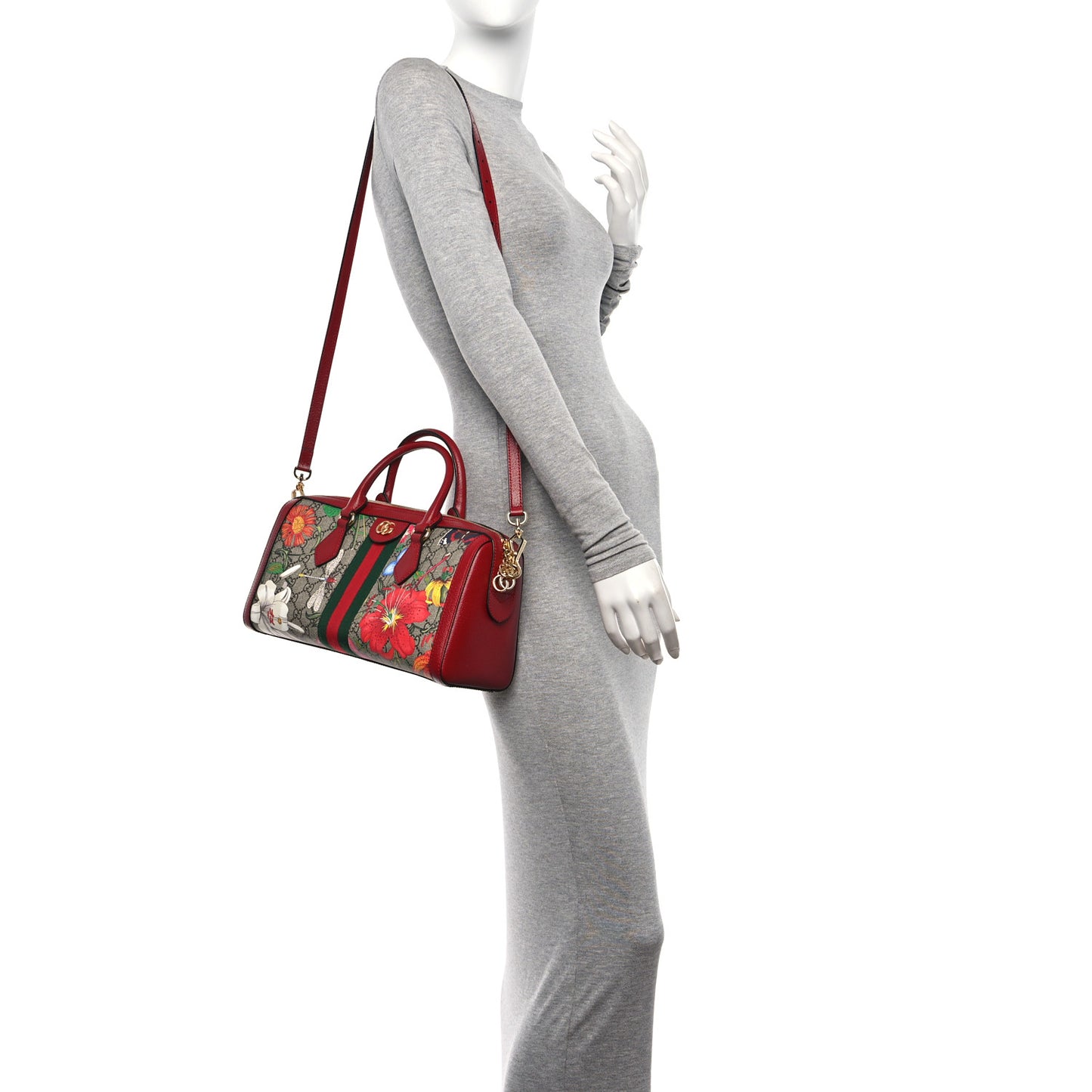 GG Supreme Monogram Flora Web Medium Ophidia Boston Red